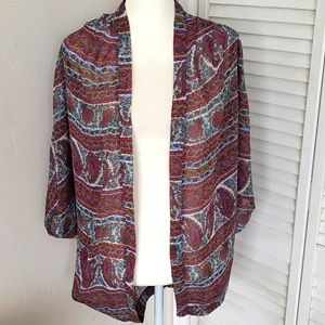 Sheer Boho Print Wine/Blue/White Kimono, Medium
